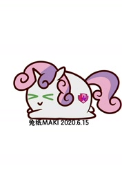 Size: 1000x1414 | Tagged: safe, artist:1395088159, part of a set, sweetie belle, pony, unicorn, g4, ><, chubbie, eyes closed, female, filly, simple background, solo, white background