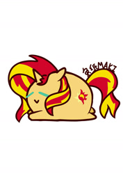 Size: 1000x1414 | Tagged: safe, artist:1395088159, part of a set, sunset shimmer, pony, unicorn, g4, chubbie, eyes closed, female, simple background, solo, white background