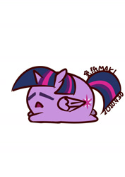 Size: 1000x1414 | Tagged: safe, artist:1395088159, part of a set, twilight sparkle, alicorn, pony, g4, chubbie, eyes closed, female, lying, ponyloaf, prone, simple background, solo, twilight sparkle (alicorn), white background