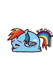 Size: 1000x1414 | Tagged: safe, artist:1395088159, part of a set, rainbow dash, pegasus, pony, g4, chubbie, eyes closed, female, lying, ponyloaf, prone, simple background, solo, white background
