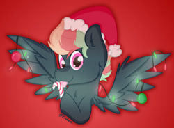 Size: 1024x752 | Tagged: safe, artist:exobass, oc, oc only, oc:treading step, pegasus, pony, candy, candy cane, christmas, christmas lights, food, hat, holiday, lights, male, solo