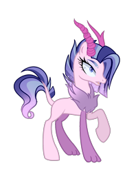 Size: 1188x1500 | Tagged: safe, artist:just-silvushka, oc, oc only, hybrid, pony, chest fluff, eyelashes, horns, parent:clear sky, parent:discord, raised hoof, simple background, transparent background