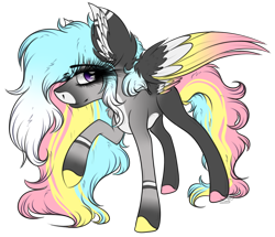 Size: 3261x2801 | Tagged: safe, artist:beamybutt, oc, oc only, pegasus, pony, ear fluff, eyelashes, female, high res, mare, multicolored hair, pegasus oc, rainbow hair, raised hoof, simple background, smiling, solo, transparent background, wings