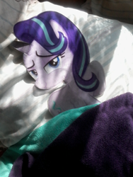 Size: 480x640 | Tagged: safe, starlight glimmer, pony, unicorn, g4, bed, bedroom eyes, female, irl, mare, photo, ponies in real life, solo