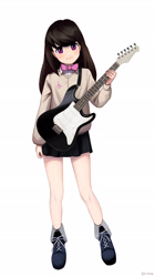 Size: 1500x2687 | Tagged: safe, artist:mrscroup, octavia melody, human, g4, bowtie, clothes, cute, electric guitar, female, guitar, humanized, looking at you, musical instrument, rocktavia, simple background, skirt, solo, tavibetes, white background