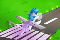 Size: 3000x2000 | Tagged: safe, artist:exobass, oc, oc:tail winds, original species, plane pony, pony, high res, plane, propeller plane, runway, yl-15