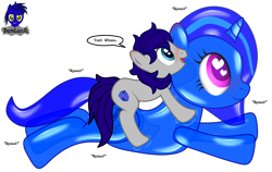 Size: 5877x3717 | Tagged: safe, alternate version, artist:damlanil, oc, oc:blue vector, oc:maverick, balloon pony, earth pony, inflatable pony, pony, unicorn, balloon, balloon fetish, blushing, comic, commission, duo, ear blush, fetish, happy, heart eyes, horn, hug, inflatable, inflatable fetish, inflatable toy, inflatable unicorn, latex, onomatopoeia, open mouth, open smile, pool toy, rubber, sfw edit, shiny, shiny mane, show accurate, simple background, smiling, squeak, text, that pony sure does love balloons, transparent background, vector, wingding eyes