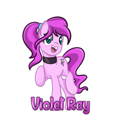 Size: 873x915 | Tagged: safe, artist:redpalette, oc, oc:violet ray, earth pony, pony, choker, commission, convention, cute, earth pony oc, name, ponytail, smiling, trotting