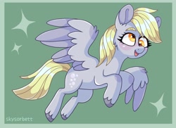 Size: 2048x1494 | Tagged: safe, artist:skysorbett, derpy hooves, pegasus, pony, g4, flying, smiling, solo, spread wings, wings