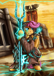 Size: 1237x1750 | Tagged: safe, artist:jamescorck, scootaloo, pegasus, anthro, g4, clothes, crossover, electricity, female, solo, video game crossover, warhammer (game), warhammer 40k
