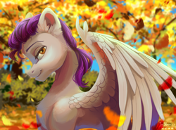 Size: 3100x2300 | Tagged: safe, artist:teaflower300, oc, oc only, pegasus, pony, autumn, high res, leaves, solo, tree