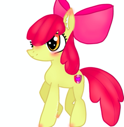 Size: 577x591 | Tagged: safe, artist:flyingforeverr, apple bloom, earth pony, pony, g4, blushing, female, filly, solo