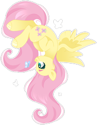 Size: 1686x2164 | Tagged: safe, artist:cinnamontee, fluttershy, butterfly, pegasus, pony, g4, cute, shyabetes, simple background, solo, transparent background, upside down