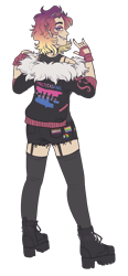 Size: 2000x4300 | Tagged: safe, artist:monnarcha, oc, oc only, oc:sunrise skies, human, bedroom eyes, bisexual pride flag, boots, choker, clothes, devil horn (gesture), ear piercing, earring, eyeshadow, female, fingerless gloves, freckles, garter belt, gay pride flag, gloves, grin, high heel boots, humanized, humanized oc, jacket, jewelry, lesbian pride flag, makeup, nail polish, piercing, platform boots, platform shoes, pride, pride flag, shoes, shorts, simple background, smiling, socks, solo, stockings, sunglasses, tank top, thigh highs, transparent background