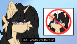 Size: 2638x1522 | Tagged: safe, artist:tizhonolulu, oc, oc only, oc:tiz honolulu, alicorn, pony, cheek fluff, chest fluff, garfield, huh i wonder who that's for, meme, ponified meme, solo, text, up to no good