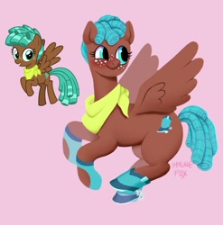 Size: 1620x1641 | Tagged: safe, artist:immunefox, spur, pegasus, pony, g4, growing up is hard to do, season 9, bandana, boots, clothes, digital art, fanart, flying, shading, shoes, simple background, solo