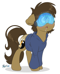 Size: 3000x3700 | Tagged: safe, artist:fluffyxai, oc, oc only, oc:spirit wind, earth pony, pony, clothes, drool, high res, hoodie, hypno eyes, hypnogear, hypnosis, male, simple background, solo, stallion, transparent background, visor