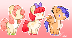 Size: 1153x613 | Tagged: safe, artist:sodafalls, apple bloom, scootaloo, sweetie belle, earth pony, pegasus, pony, unicorn, g4, alternate design, apple bloom's bow, bow, cutie mark crusaders, hair bow, trio