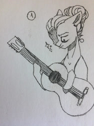 Size: 2121x2828 | Tagged: safe, artist:enifersuch, oc, oc only, earth pony, pony, bust, earth pony oc, guitar, high res, lineart, musical instrument, solo, traditional art