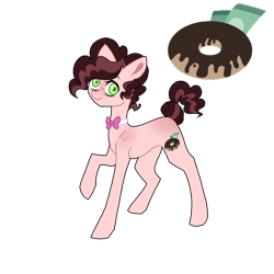 Size: 768x768 | Tagged: safe, artist:enifersuch, oc, oc only, earth pony, pony, bowtie, donut, earth pony oc, food, raised hoof, simple background, smiling, solo, transparent background