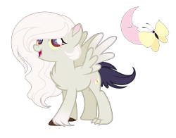 Size: 1889x1481 | Tagged: safe, artist:enifersuch, oc, oc only, oc:sleepy butterfly, draconequus, hybrid, pegasus, pony, base used, chest fluff, eyelashes, female, hoof fluff, interspecies offspring, mare, offspring, parent:discord, parent:fluttershy, parents:discoshy, pegasus oc, simple background, smiling, solo, transparent background, wings