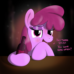 Size: 1512x1512 | Tagged: safe, artist:eels, berry punch, berryshine, earth pony, pony, g4, blushing, bottle, drunk, female, go home you're drunk, hoof hold, lidded eyes, looking at you, mare, solo