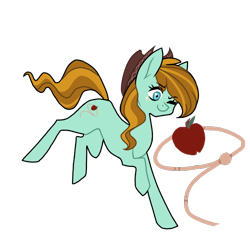 Size: 768x768 | Tagged: safe, artist:enifersuch, oc, oc only, oc:lucky hoof, earth pony, pony, earth pony oc, eyelashes, female, hat, lasso, mare, offspring, one eye closed, parent:applejack, parent:caramel, parents:carajack, raised hoof, rope, simple background, smiling, solo, transparent background, wink
