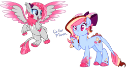 Size: 2559x1383 | Tagged: safe, artist:khimi-chan, oc, oc only, oc:neigh-apolitan, oc:polly, dracony, dragon, hybrid, pony, background removed, bow, duo, female, hair bow, mare, raised hoof, simple background, smiling, species swap, transparent background, wings