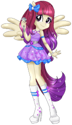 Size: 326x565 | Tagged: safe, artist:gihhbloonde, oc, oc only, oc:condensed milk, equestria girls, g4, base used, bow, clothes, dress, eyelashes, female, hair bow, high heels, microphone, ponied up, shoes, simple background, skirt, smiling, solo, transparent background