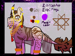 Size: 2048x1536 | Tagged: safe, artist:iizda, oc, oc only, oc:zoroaster, zebra, zebracorn, clothes, horn, horn ring, male, reference sheet, ring, see-through, solo, stallion