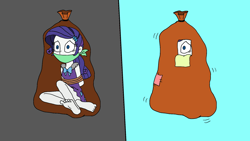 Size: 1920x1080 | Tagged: safe, artist:bugssonicx, rarity, human, equestria girls, g4, arm behind back, bag, bagged, barefoot, bondage, bound and gagged, cloth gag, clothes, feet, female, gag, kidnapped, nightgown, pajamas, peter pan, rope, rope bondage, sack, tied up