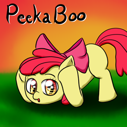 Size: 1000x1000 | Tagged: safe, artist:m_d_quill, apple bloom, earth pony, pony, g4, adorabloom, blank flank, cute, female, filly, peekaboo, solo