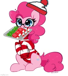 Size: 500x562 | Tagged: safe, artist:kittyrosie, edit, pinkie pie, earth pony, pony, g4, clothes, cosplay, costume, cute, diapinkes, simple background, solo, waldo, where's waldo, white background