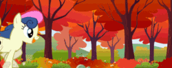 Size: 600x240 | Tagged: safe, screencap, berry punch, berryshine, bon bon, carrot top, diamond mint, golden harvest, linky, shoeshine, sweetie drops, earth pony, pony, unicorn, fall weather friends, g4, season 1, animated, autumn, background pony, forest, gif, leaves, running, running of the leaves, tree