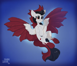 Size: 1630x1400 | Tagged: safe, artist:shinizavr, oc, oc only, pegasus, pony, chest fluff, colored wings, colored wingtips, flying, smiling, solo, spread wings, wings