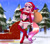 Size: 2672x2326 | Tagged: safe, artist:cali luminos, oc, oc only, oc:aine, unicorn, anthro, avatar, bag, candy, candy cane, christmas, female, food, high res, holiday, present, profile, sled, snow, snowfall, solo, tree