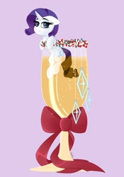 Size: 1789x2556 | Tagged: safe, artist:rand-dums, part of a set, rarity, pony, unicorn, g4, alcohol, champagne, female, micro, purple background, simple background, smiling, solo, wine