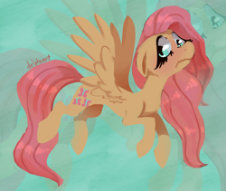 Size: 3000x2536 | Tagged: safe, artist:delphoart, fluttershy, pegasus, pony, g4, aside glance, female, floppy ears, high res, looking at you, mare, nervous, solo, spread wings, three quarter view, wavy mouth, wings, zoom layer