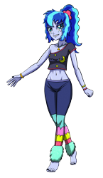 Size: 1728x2984 | Tagged: safe, artist:artemis-polara, princess luna, equestria girls, 80s princess luna, barefoot, belly button, bracelet, breasts, clothes, feet, jewelry, nail polish, pants, ponytail, shirt, simple background, smiling, solo, transparent background, young luna