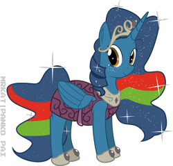 Size: 3933x3761 | Tagged: safe, artist:ace play, oc, oc only, oc:blue sky, alicorn, pony, alicorn oc, clothes, commission, crown, female, high res, horn, jewelry, looking at you, mare, regalia, simple background, solo, transparent background, vector, wings