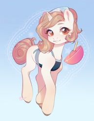 Size: 1579x2048 | Tagged: safe, artist:fedos, oc, oc only, pony, unicorn, apron, bowl, clothes, cooking, solo, sparkly eyes, wingding eyes