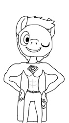 Size: 640x1136 | Tagged: safe, artist:php149, applejack, earth pony, anthro, g4, app-el, cape, clothes, monochrome, one eye closed, solo, supermare, wink