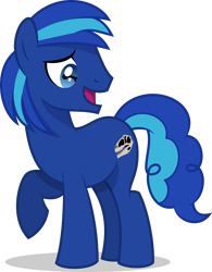 Size: 1423x1828 | Tagged: safe, artist:starcollider, derpibooru exclusive, oc, oc only, oc:cobalt fossil, earth pony, pony, 2022 community collab, derpibooru community collaboration, blue coat, earth pony oc, male, open mouth, simple background, solo, stallion, stallion oc, transparent background