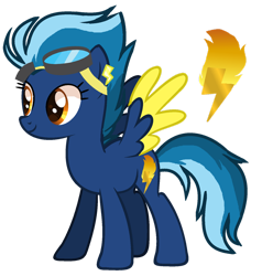 Size: 1280x1344 | Tagged: safe, artist:pegasski, artist:princess-kitsune-tsu, oc, oc only, pegasus, pony, g4, ear piercing, earring, female, goggles, jewelry, magical lesbian spawn, mare, offspring, parent:rainbow dash, parent:spitfire, parents:spitdash, piercing, simple background, solo, transparent background