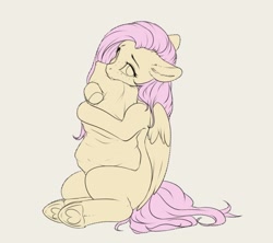 Size: 1027x910 | Tagged: dead source, safe, artist:miokomata, fluttershy, pegasus, pony, g4, colored, cute, female, flat colors, floppy ears, freckles, freckleshy, heart, hoof heart, hug, looking at you, mare, misleading thumbnail, missing cutie mark, not vore, pillow, pillow hug, shyabetes, simple background, sitting, solo, underhoof, upside-down hoof heart, wip