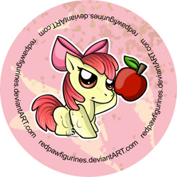 Size: 489x489 | Tagged: safe, artist:redpawdesigns, apple bloom, earth pony, pony, g4, apple, badge, female, filly, food, solo