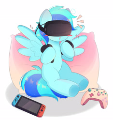 Size: 2300x2461 | Tagged: safe, artist:arwencuack, oc, oc only, pegasus, pony, commission, gamer, high res, nintendo, solo, xbox one