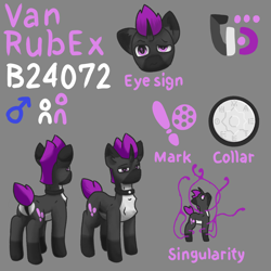 Size: 3000x3000 | Tagged: safe, artist:vohd, oc, oc only, oc:vanrubex, pony, unicorn, butt, chest fluff, collar, high res, plot, reference sheet, simple background, solo