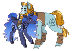 Size: 3500x2500 | Tagged: safe, artist:monnarcha, princess luna, rockhoof, alicorn, earth pony, pony, g4, blushing, duo, female, high res, male, mare, simple background, stallion, transparent background