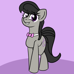 Size: 2000x2000 | Tagged: safe, artist:dafiltafish, octavia melody, earth pony, pony, g4, bowtie, cute, eye clipping through hair, eyelashes, female, grin, high res, looking at you, mare, simple background, smiling, smiling at you, solo, tavibetes